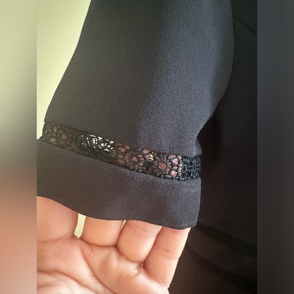 Liz Claiborne Black Midi Dress Square Neck Striped Lace Sleeves & Waist Sz P8 - Picture 5 of 16